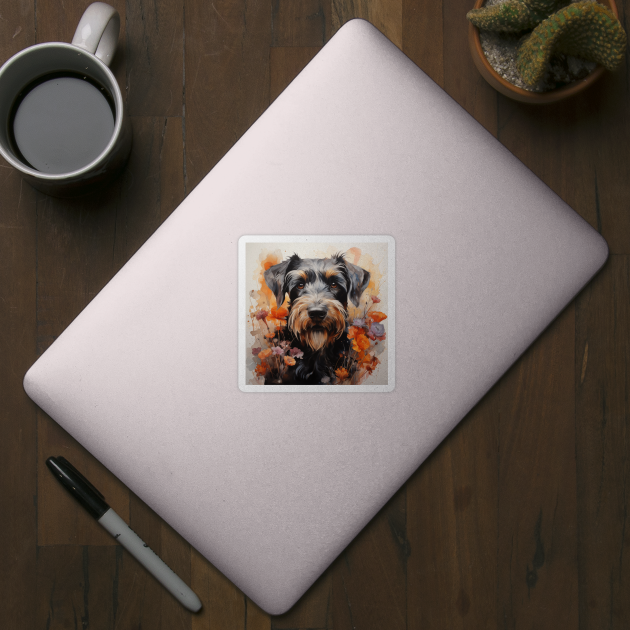 The dog was in the middle of a field of blooming flowers. have a smile on the face and looks happy by ToonStickerShop